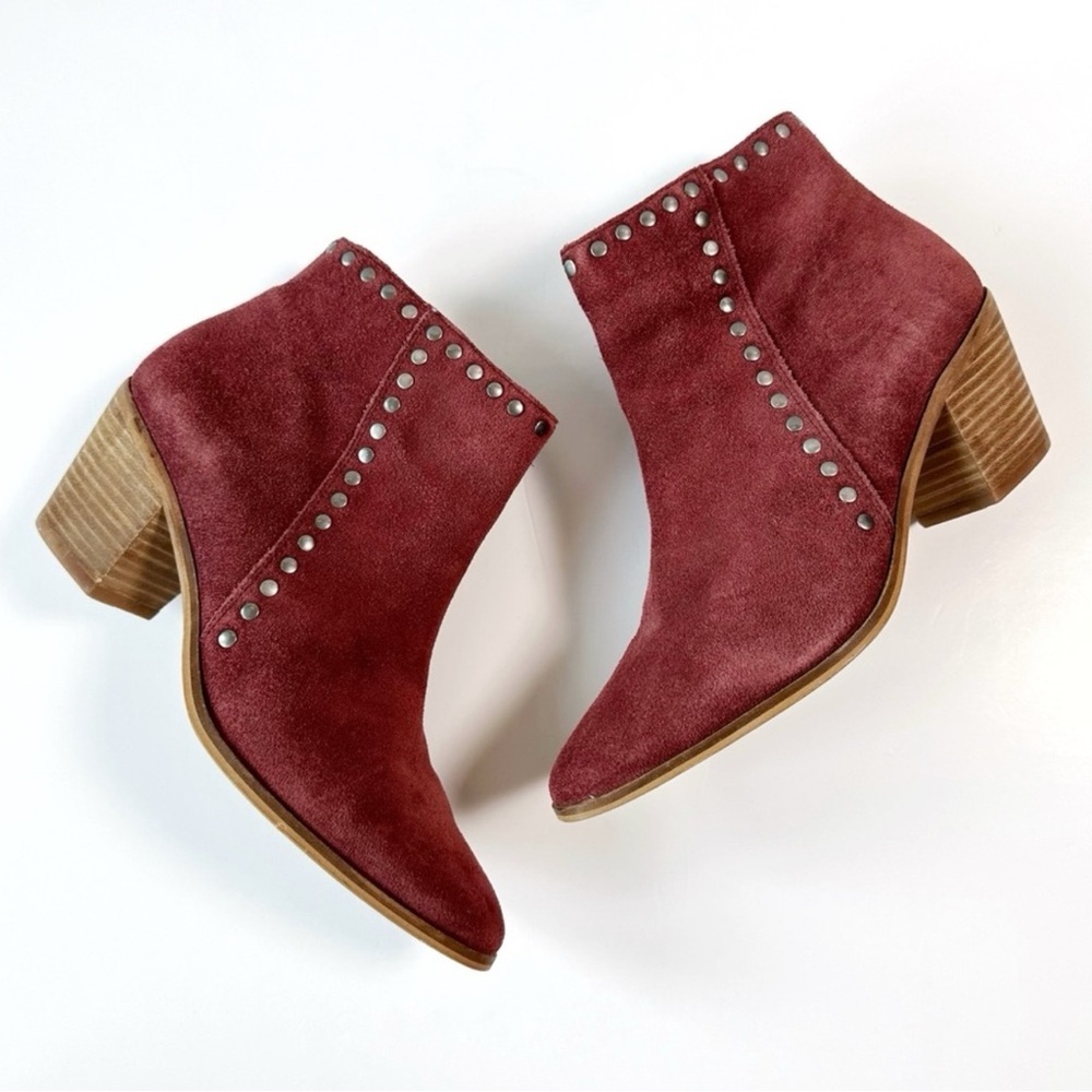 Lucky Brand Women's Burgundy Suede Ankle Booties with Studs